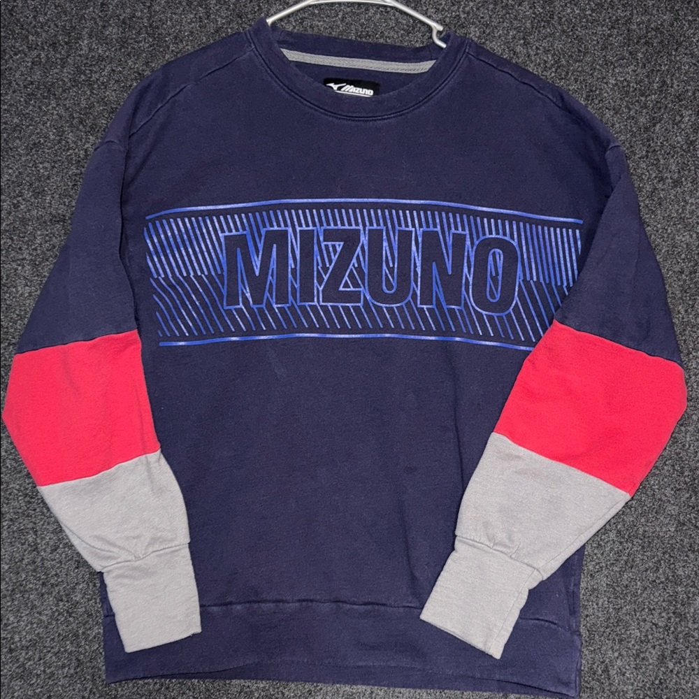 Mizuno‎ Men's Blue and Red Crewneck Sweater